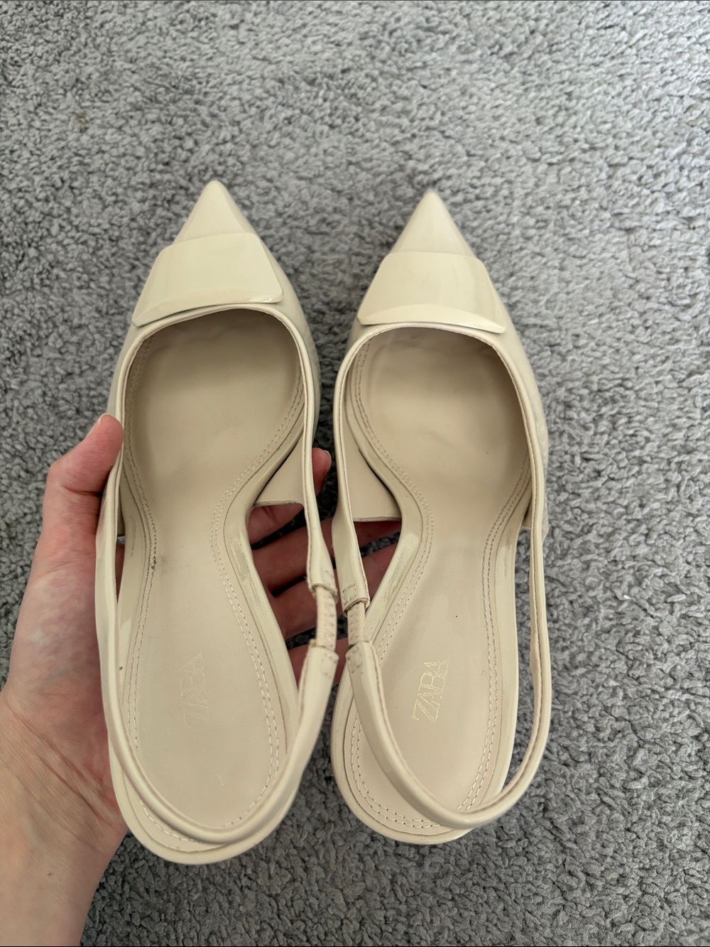 ZARA Women Preppy Corp Core White Leather Slingback Kitten Heels  SZ 40 - Picture 6 of 8